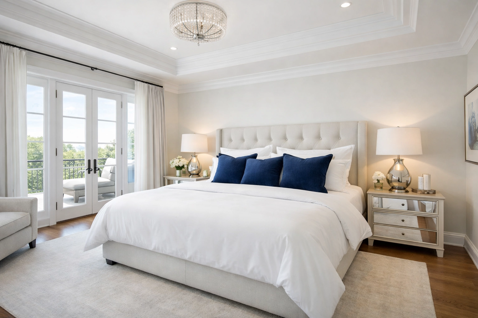 Flawlessly maintained master bedroom following a visit from expert house cleaning services MA.