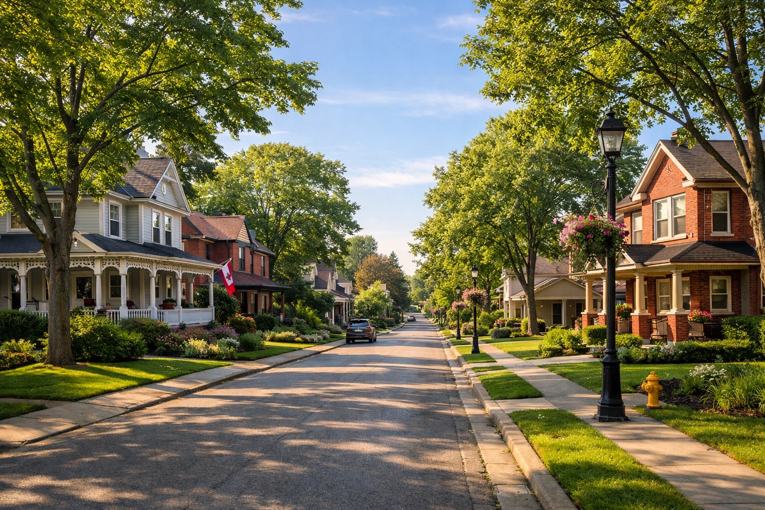 Quiet residential street in Newmarket, Ontario, showcasing beautiful family-friendly neighbourhoods.