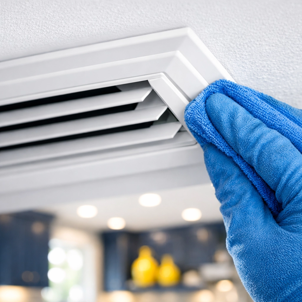 Detailed vent cleaning to remove drywall dust during professional post construction cleaning Bedford for fresh air.