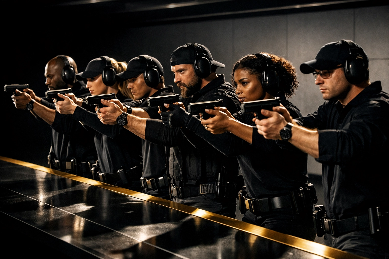 Civilian students practicing safe pistol handling at a professional NY CCW training course firing line.