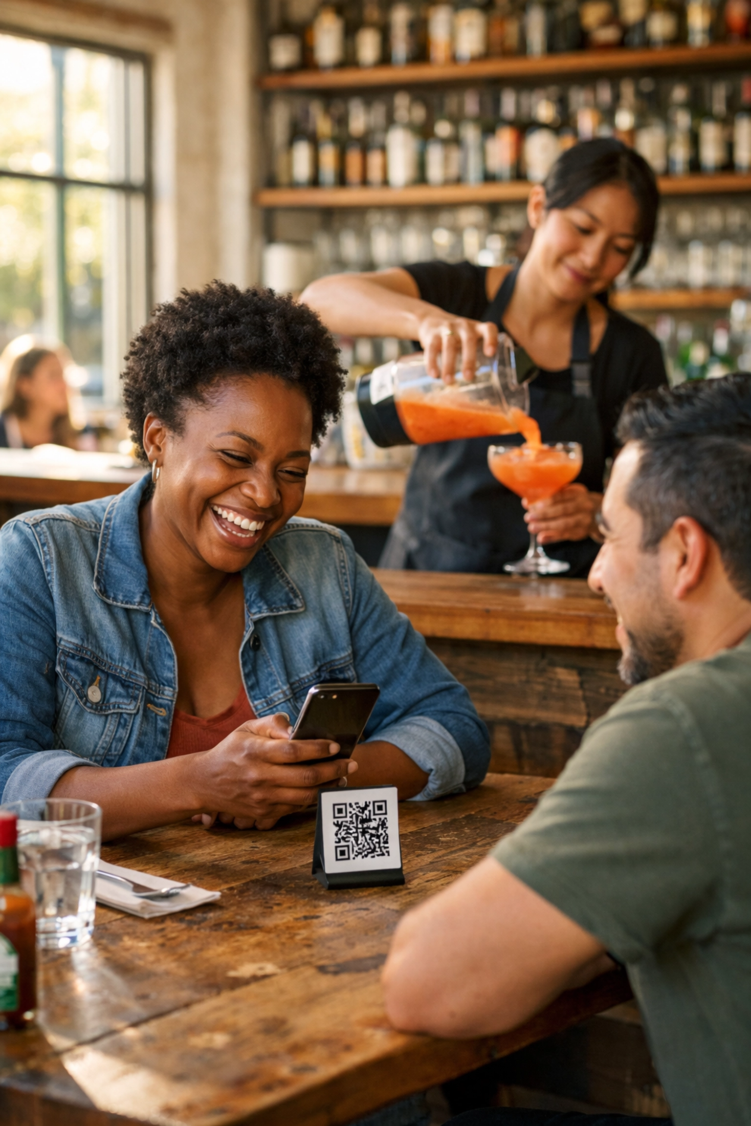 Customer using QR code ordering at a Berkeley restaurant to optimize labor efficiency and margins.