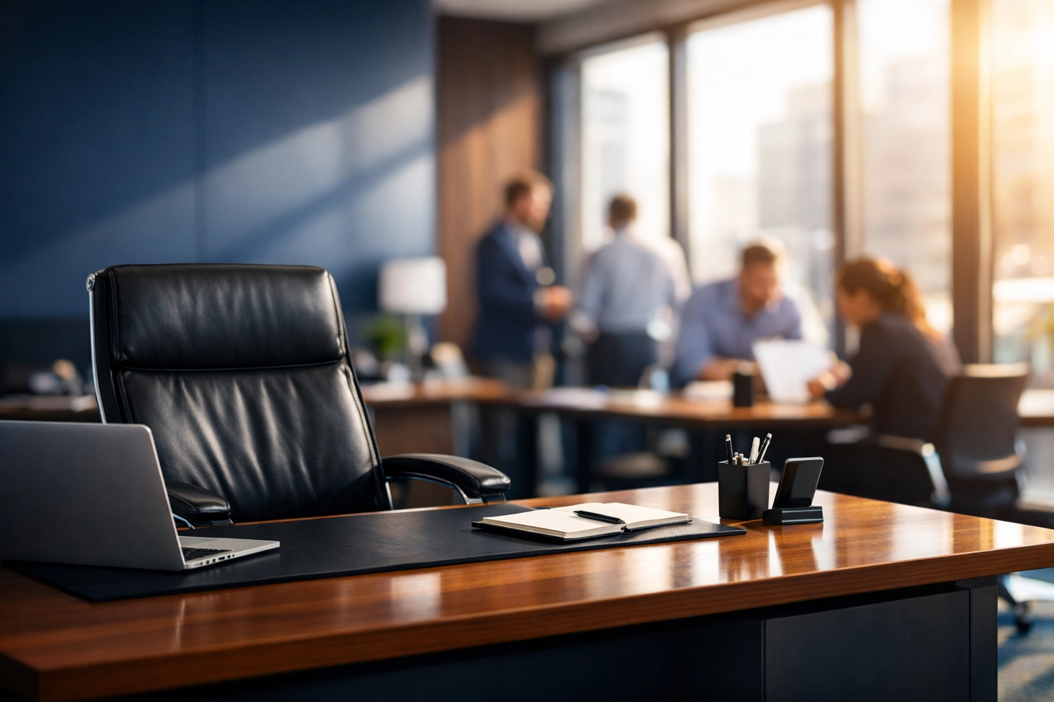 Business team working independently in modern office showing operational continuity