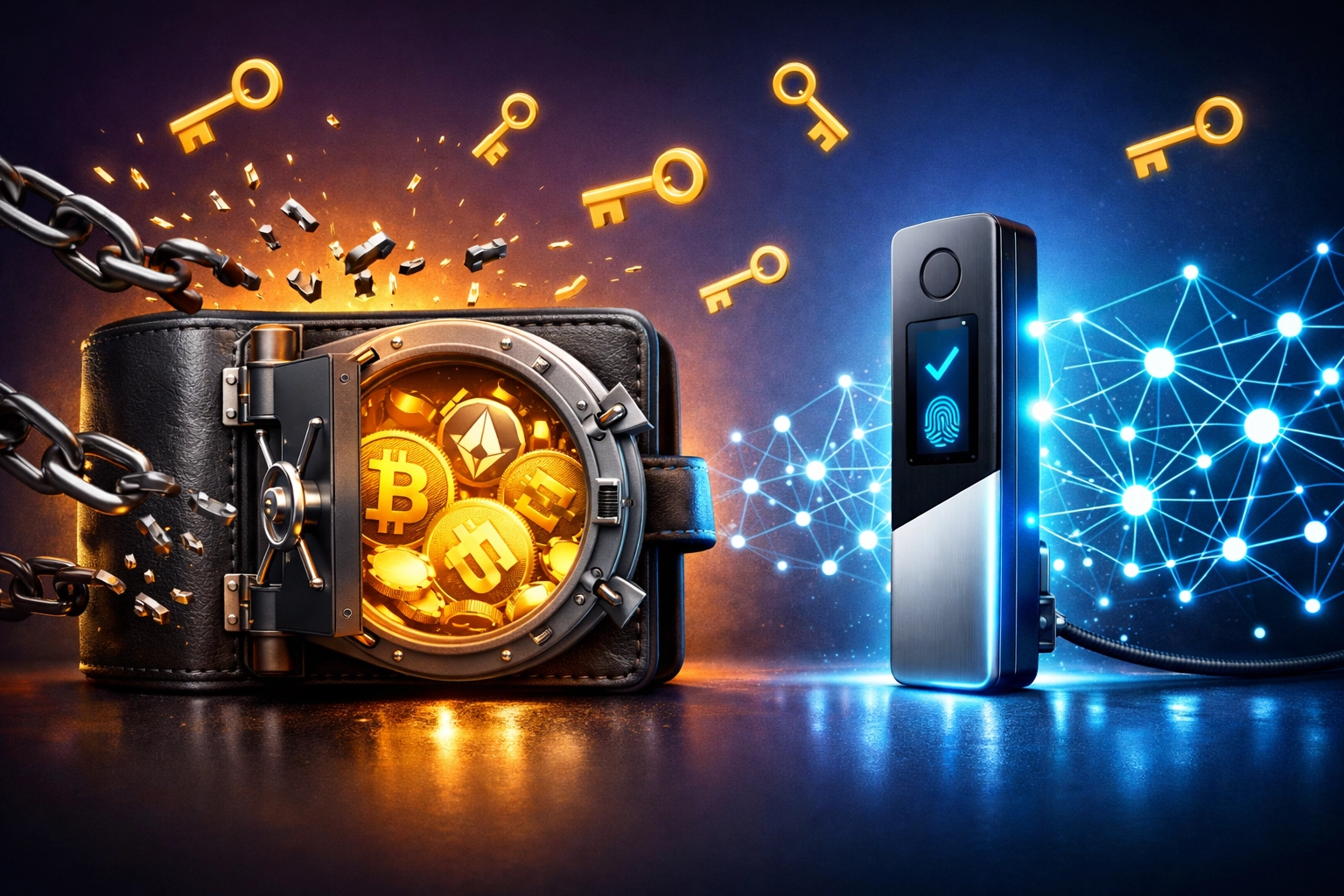 Self-custody crypto wallet breaking free from custodial control on blockchain network