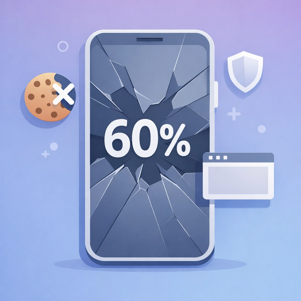 60% der iOS-Nutzer lehnen Meta Tracking ab - Smartphone mit blockierten Cookies und Tracking-Schutz
