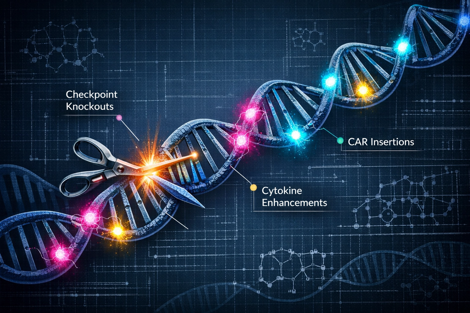 Genetic engineering of iPSC cells with CRISPR showing checkpoint knockouts for next-generation immunotherapy