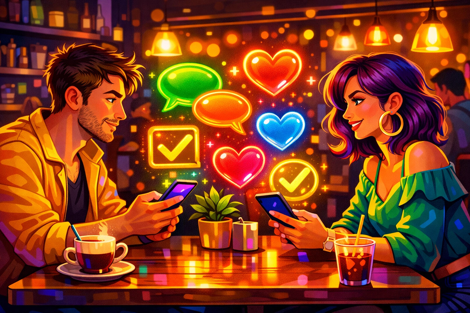 Couple communicating about dating boundaries and consent using smartphones