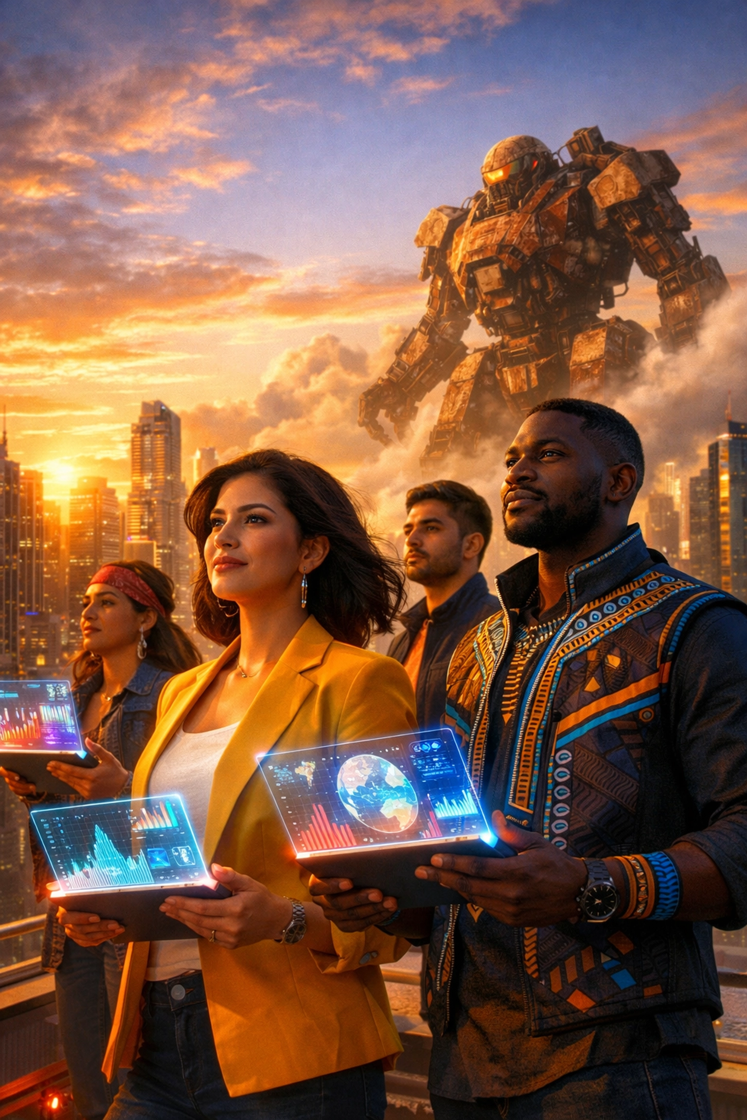 Latina and African team using enterprise AI tablets for agile digital experiences, outperforming legacy cloud giants.