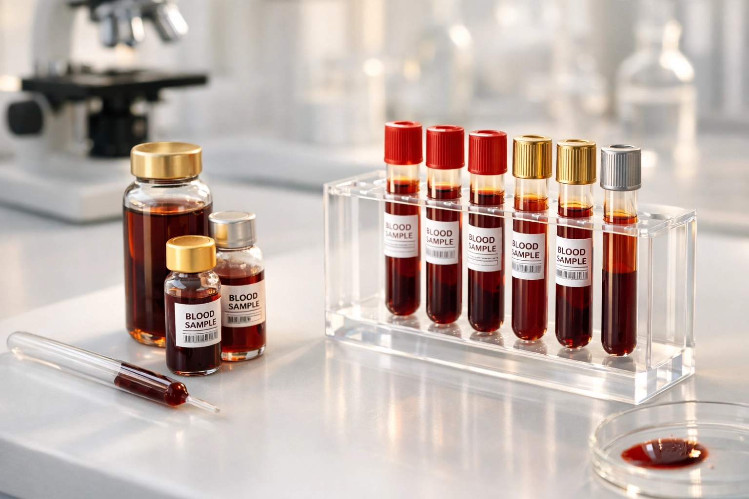 Laboratory vials and test tubes used for diagnostic testing in hair restoration treatment planning