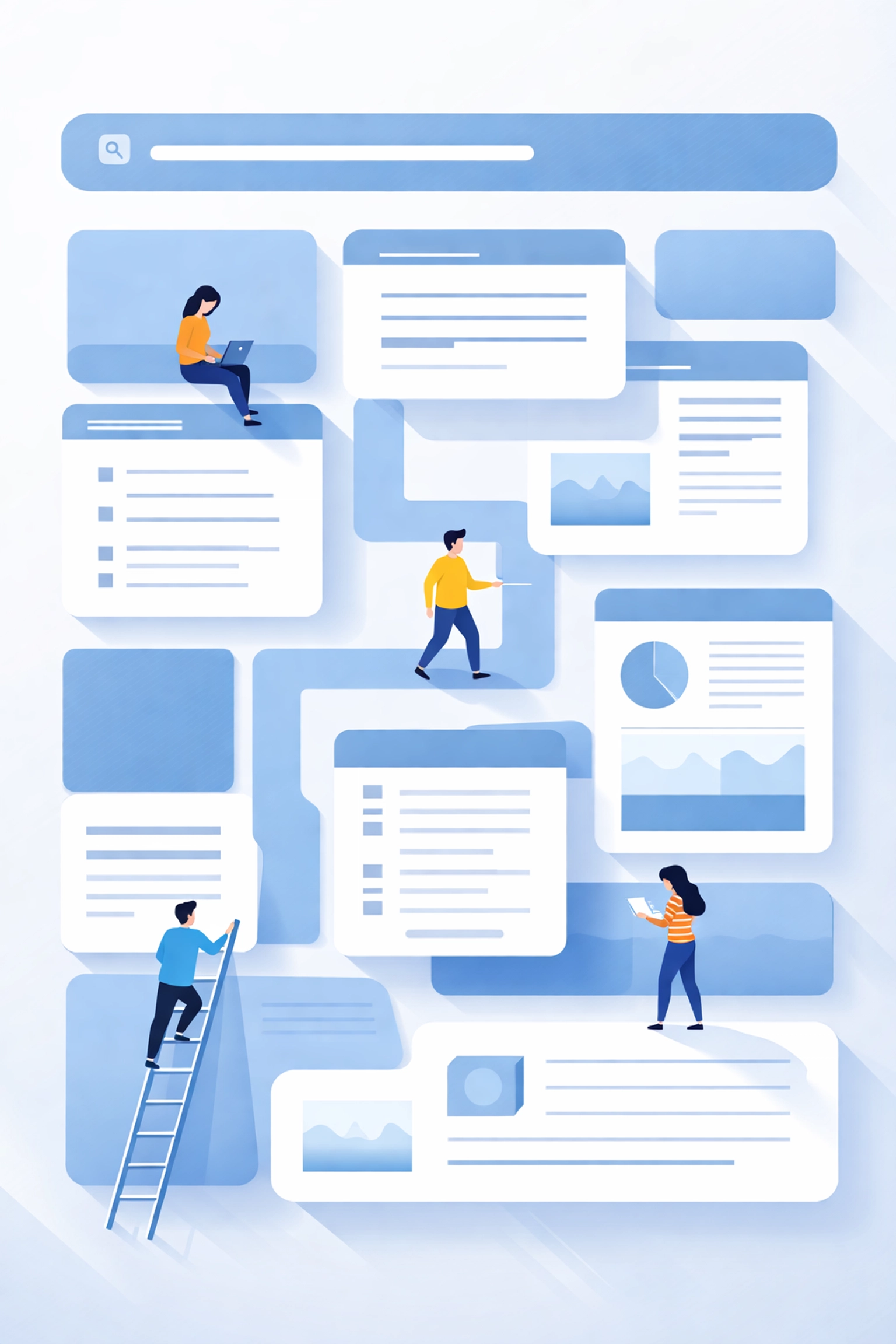 Top view of organized web content structure, illustrating clear blog layout and readability strategies