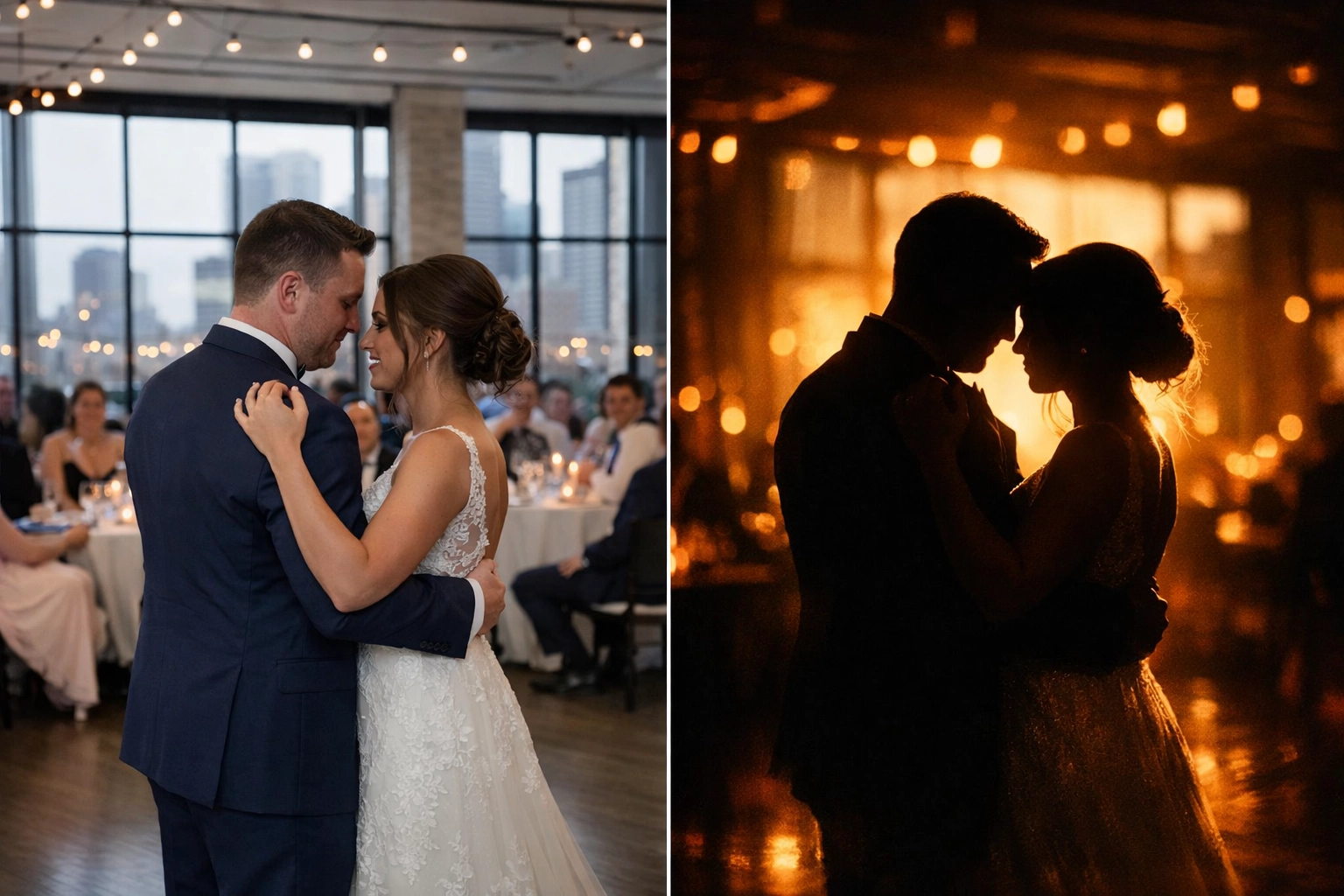 Side-by-side comparison of traditional videography versus cinematic wedding film quality