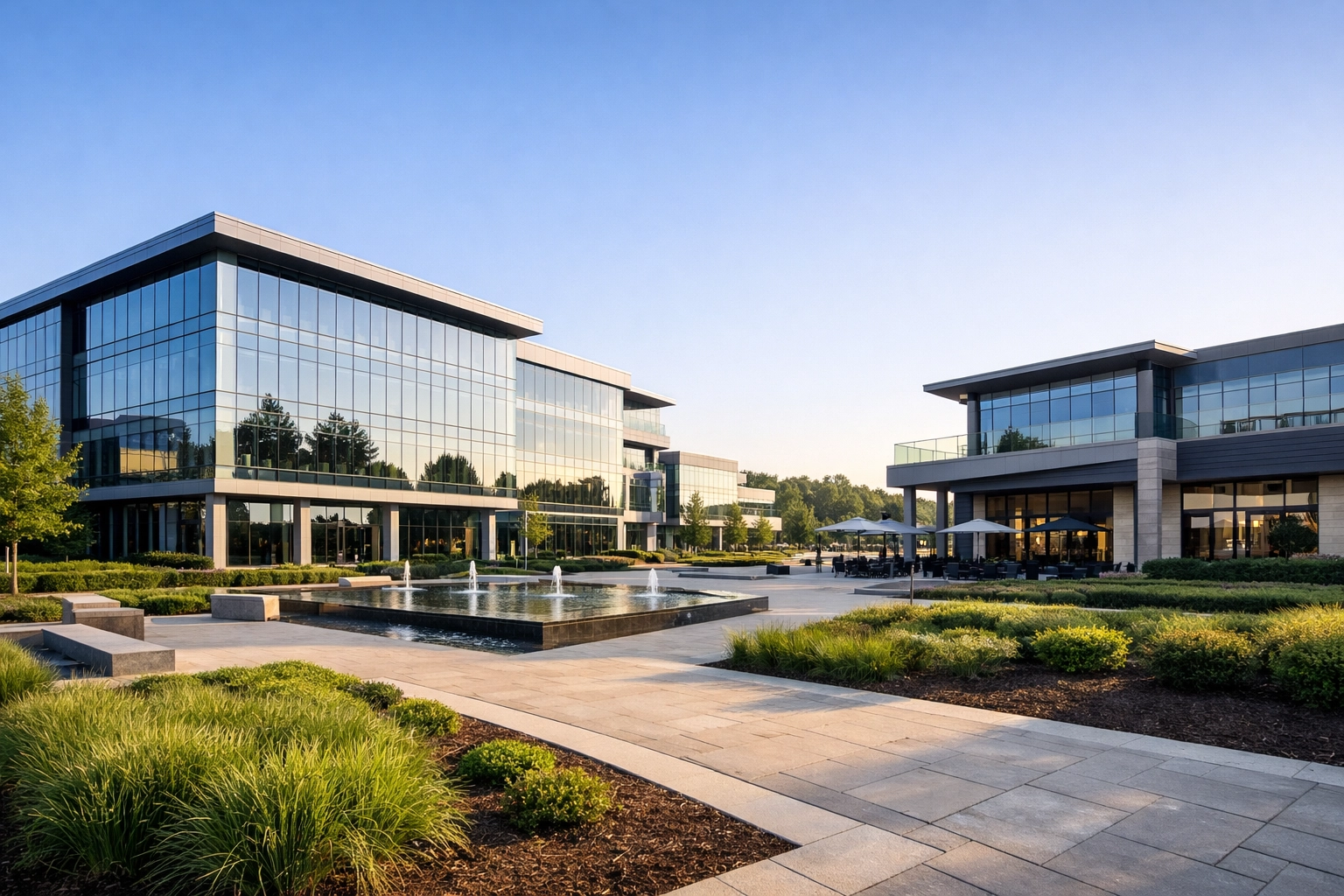 Modern glass commercial office building in Mississippi representing economic growth and investment.