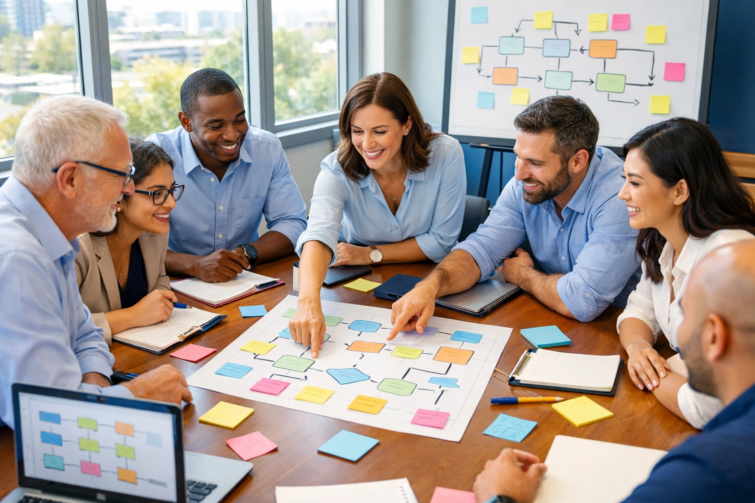 ServiceNow ITSM process discovery workshop with team collaborating on workflow mapping