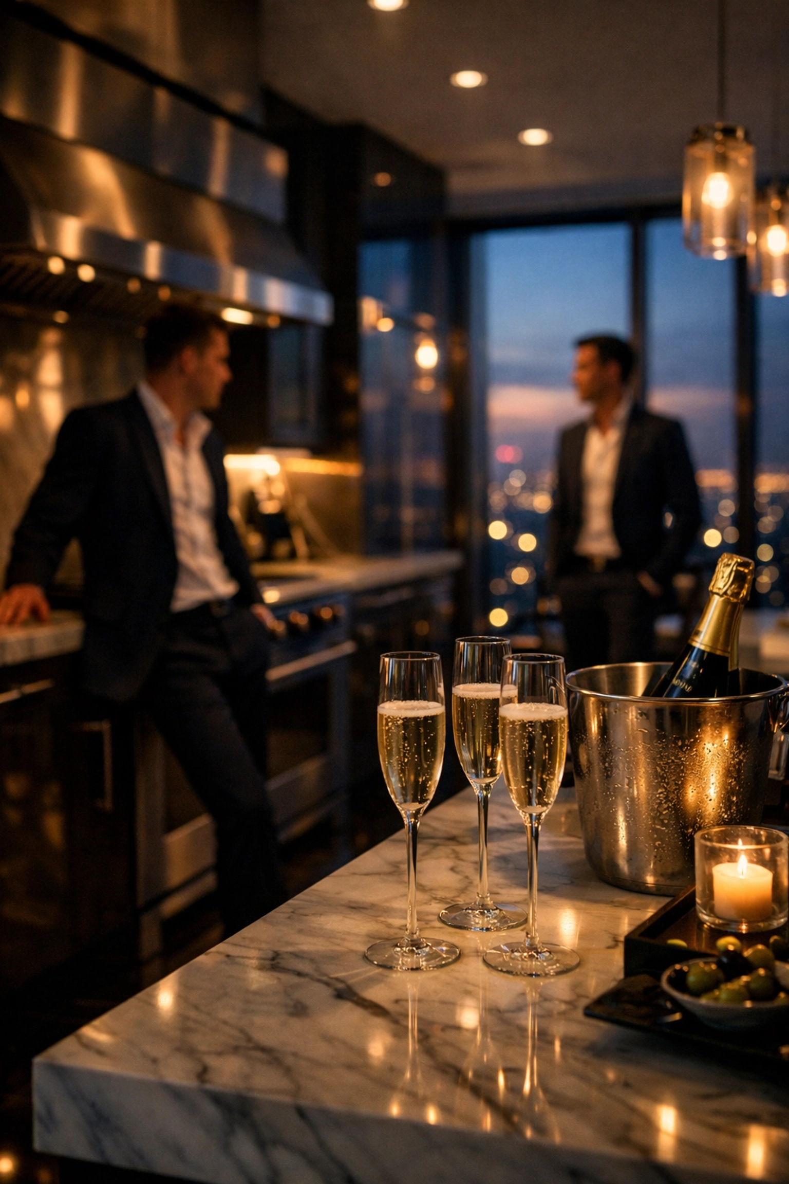 Gay romance rivals locked in penthouse kitchen overnight - enemies to lovers moment