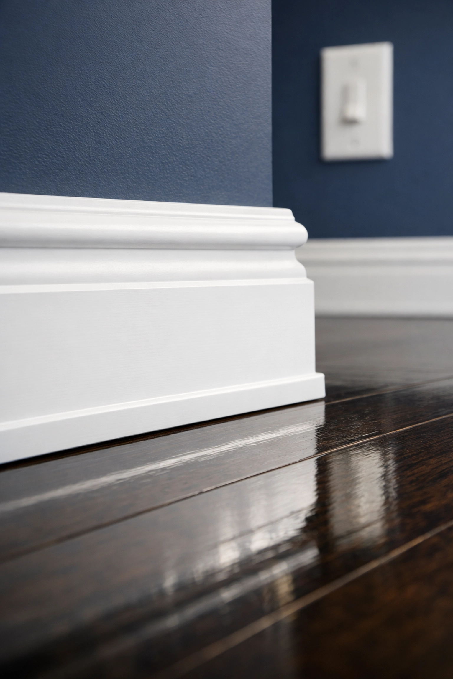 Detailed view of spotless white baseboards after an expert deep cleaning in Shrewsbury MA.