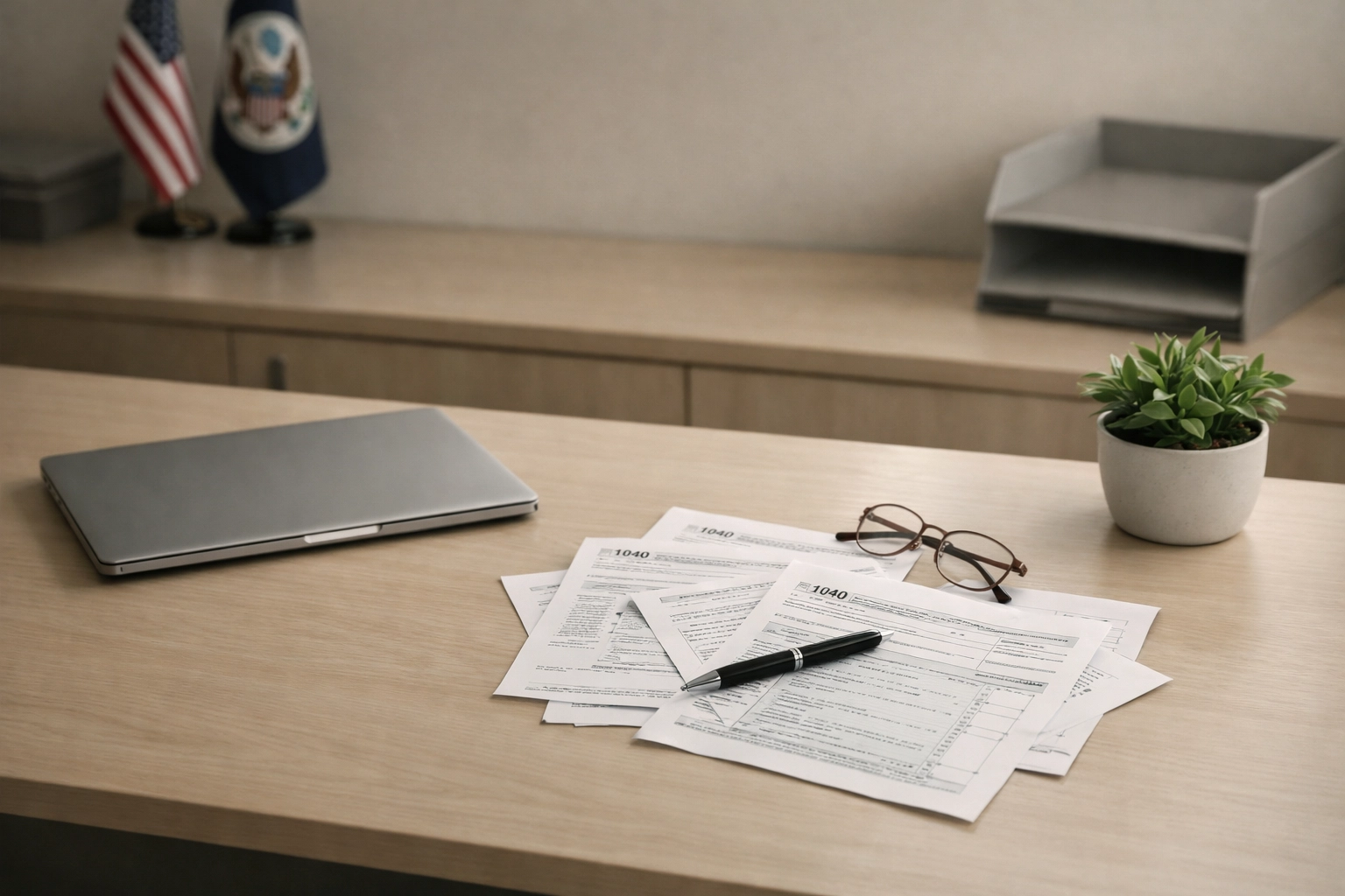 Empty government office desk symbolizing IRS Direct File program discontinuation in 2026