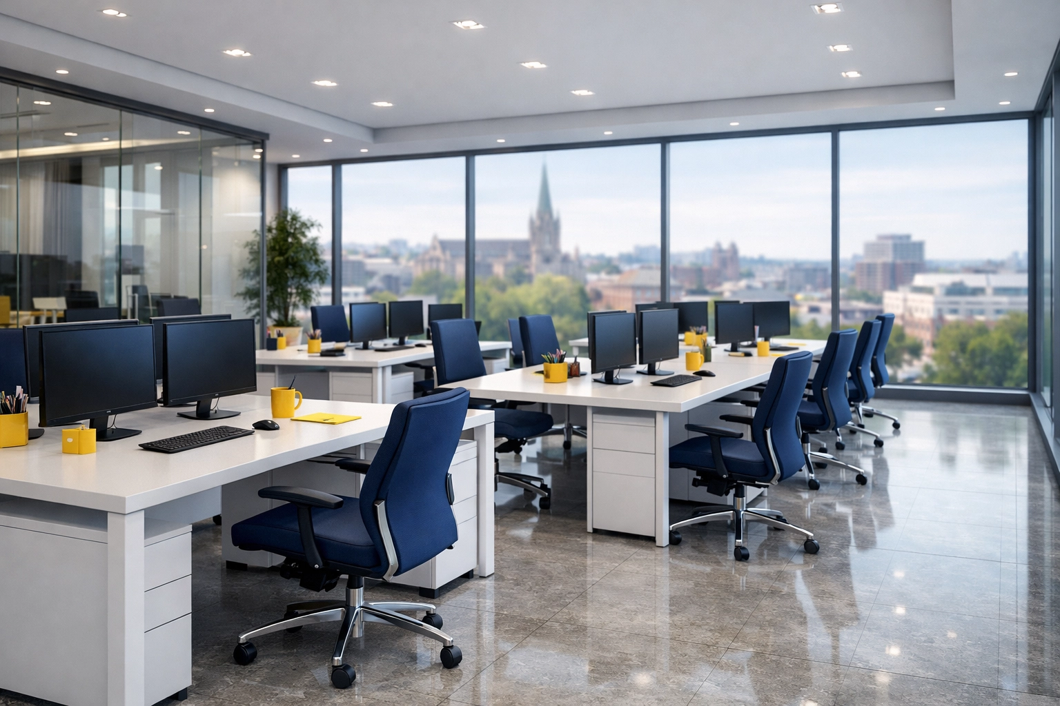 Modern corporate office in Worcester, MA, maintained by a professional commercial maid service Worcester.