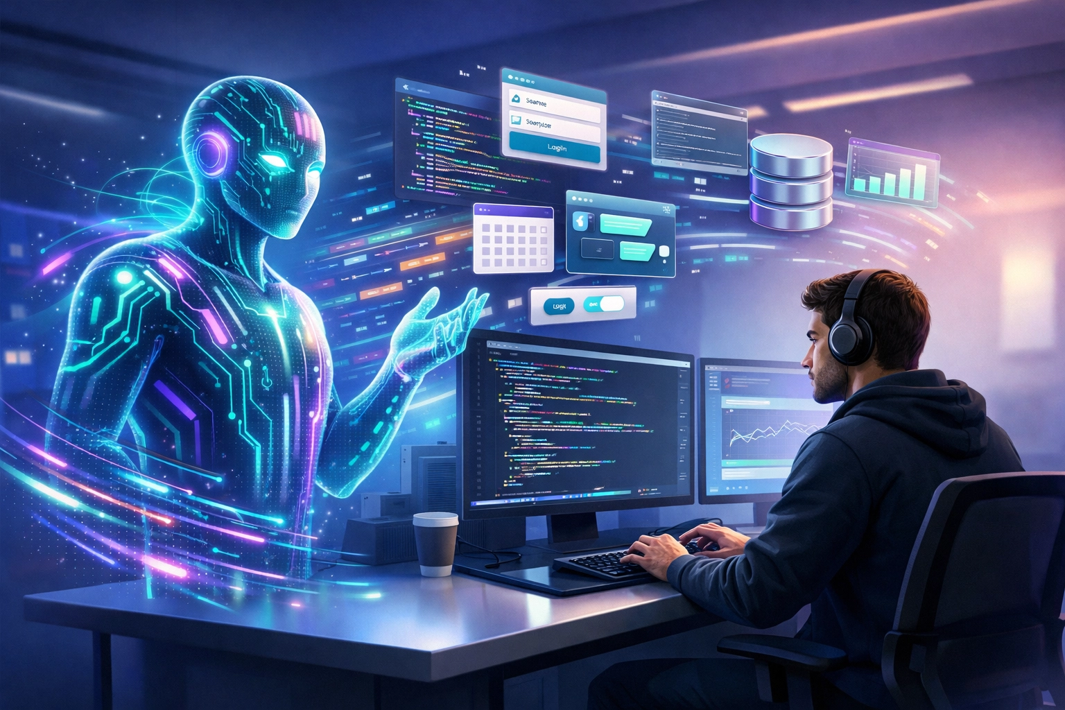 AI coding assistant helping developer build custom business automation tools