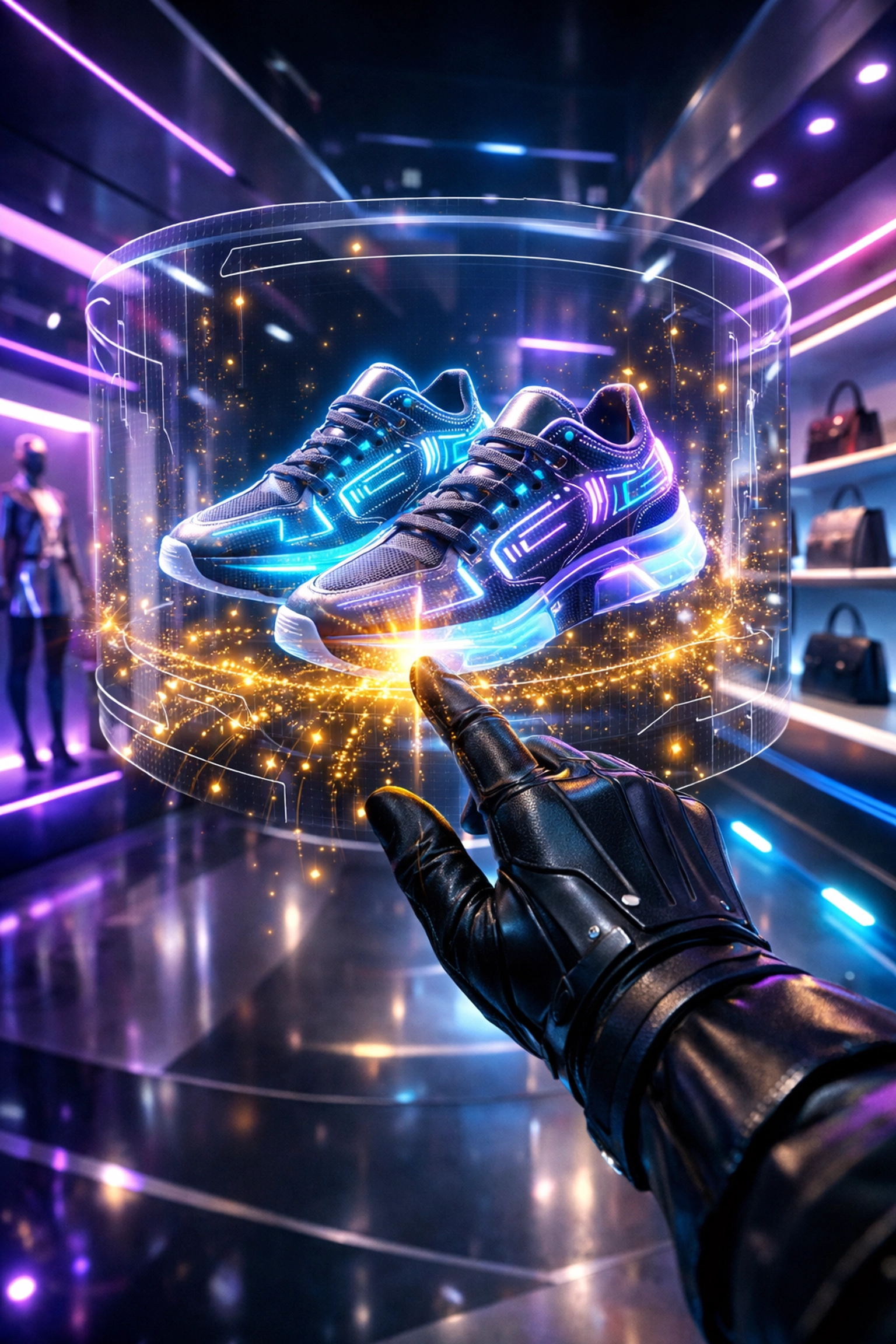 Virtual reality shopping in the metaverse with seamless Larecoin.ai cryptocurrency payments for digital fashion.