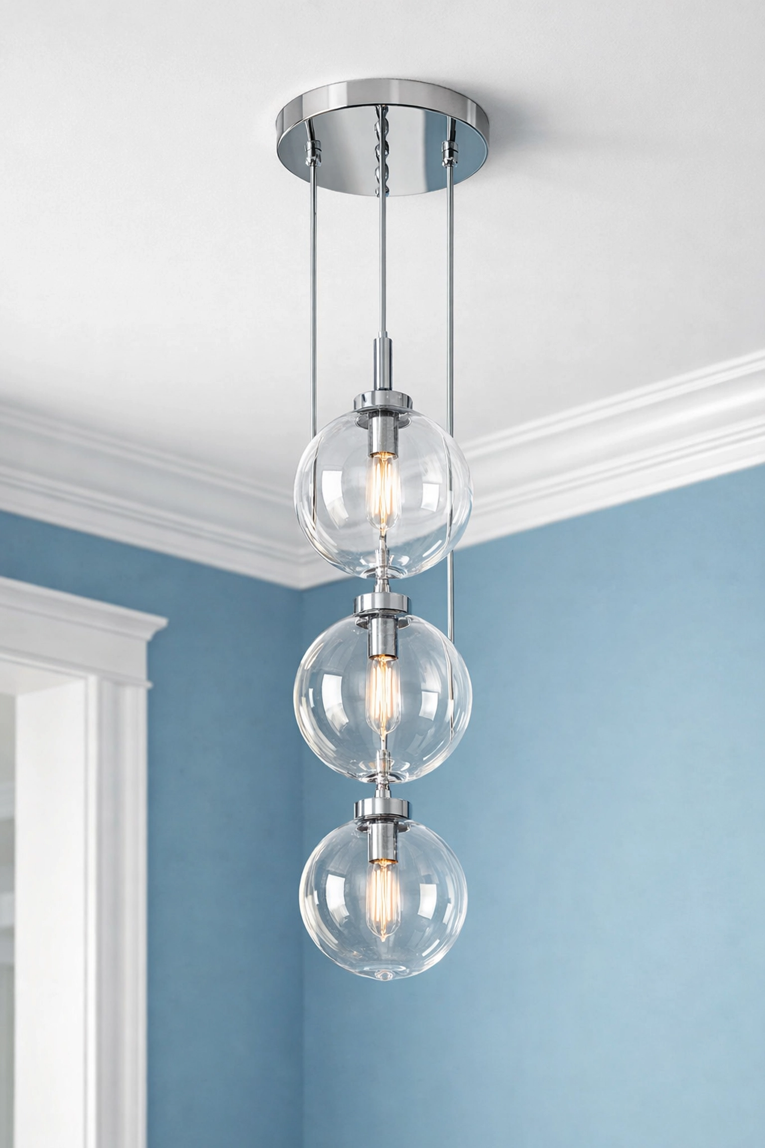 Spotless pendant light and ceiling in a Boxborough home showing results of a detailed residential deep cleaning.