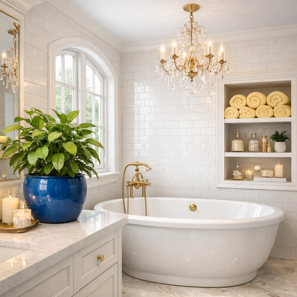 Sparkling luxury bathroom in a Wellesley estate showcasing expert deep cleaning MA results.