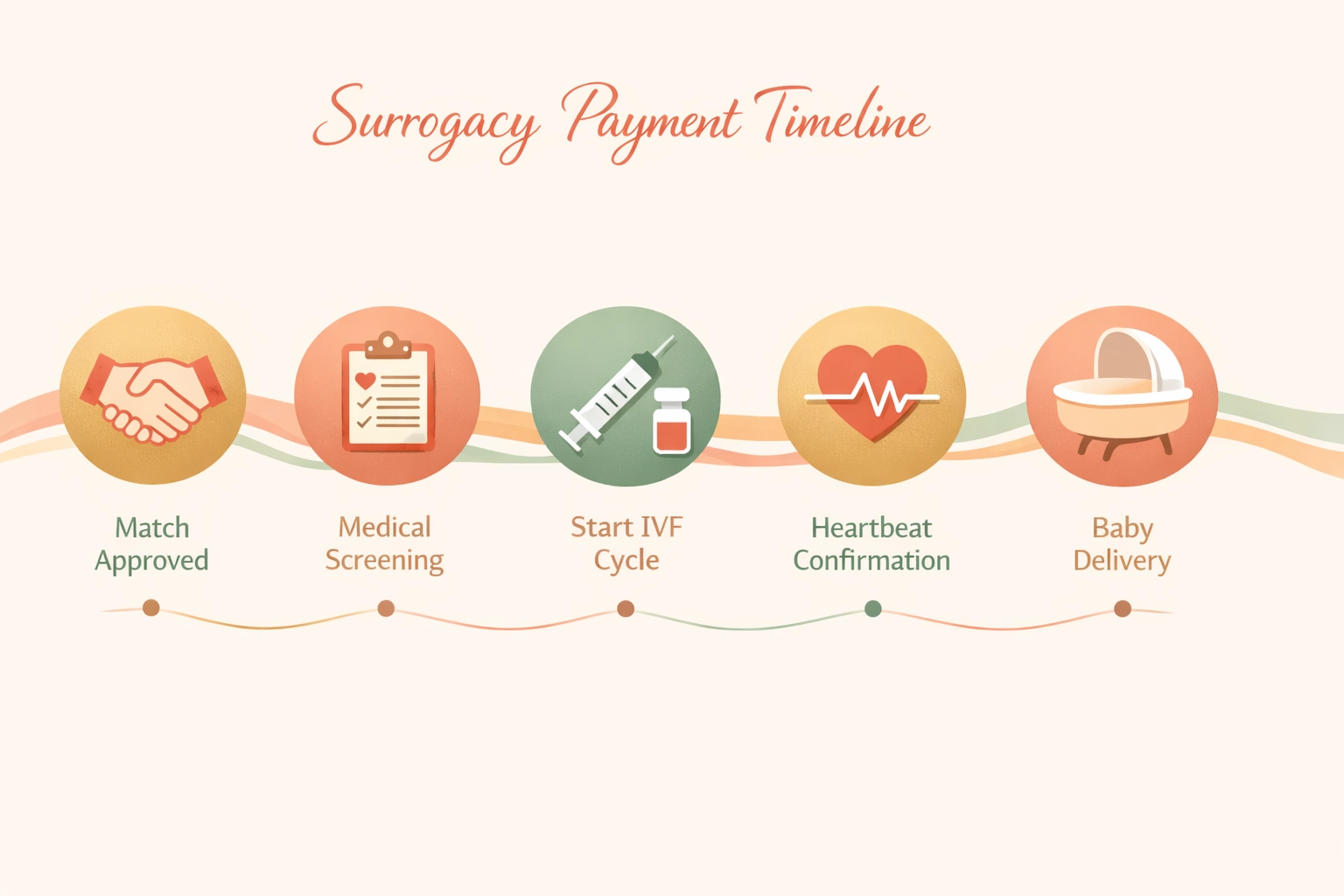 Surrogate compensation milestone payment timeline showing key journey stages