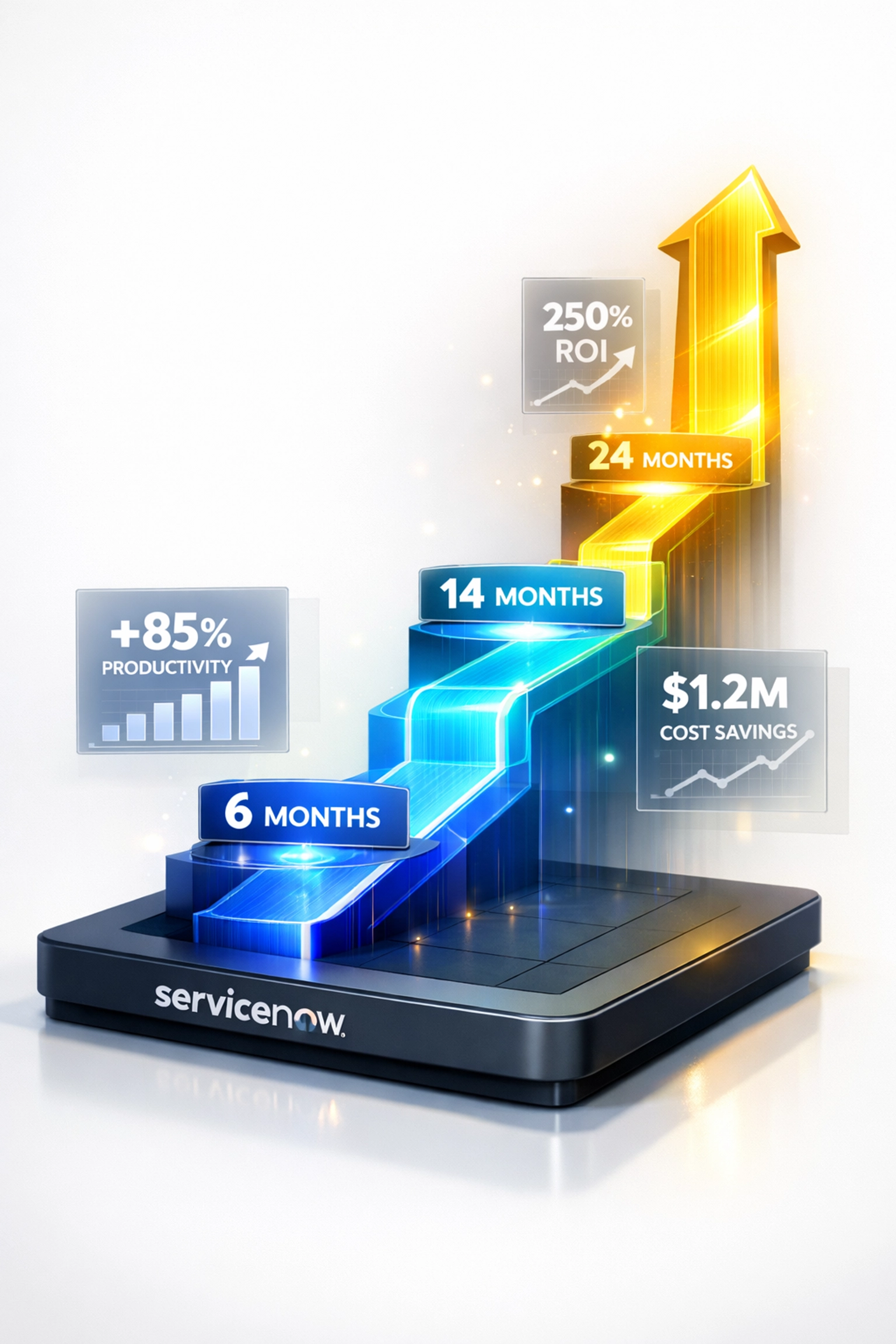 ServiceNow ITOM ROI growth trajectory reaching 300% return by month 24