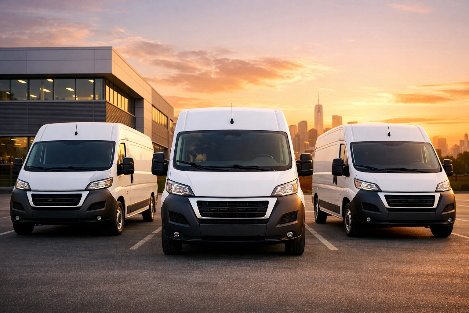 A fleet of service vans representing business expansion and growth using a line of credit.