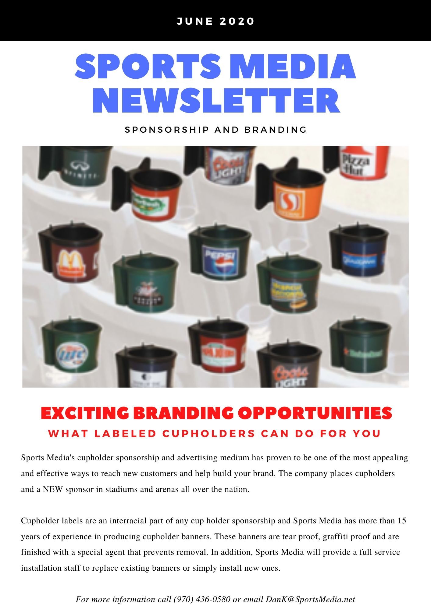Sports Media Inc. Cupholder Sponsorships Newsletter Image