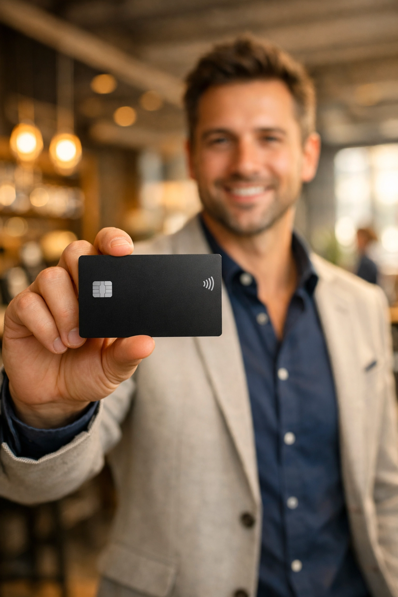 Entrepreneur holding a business credit card to build business credit and scale their South Florida company.