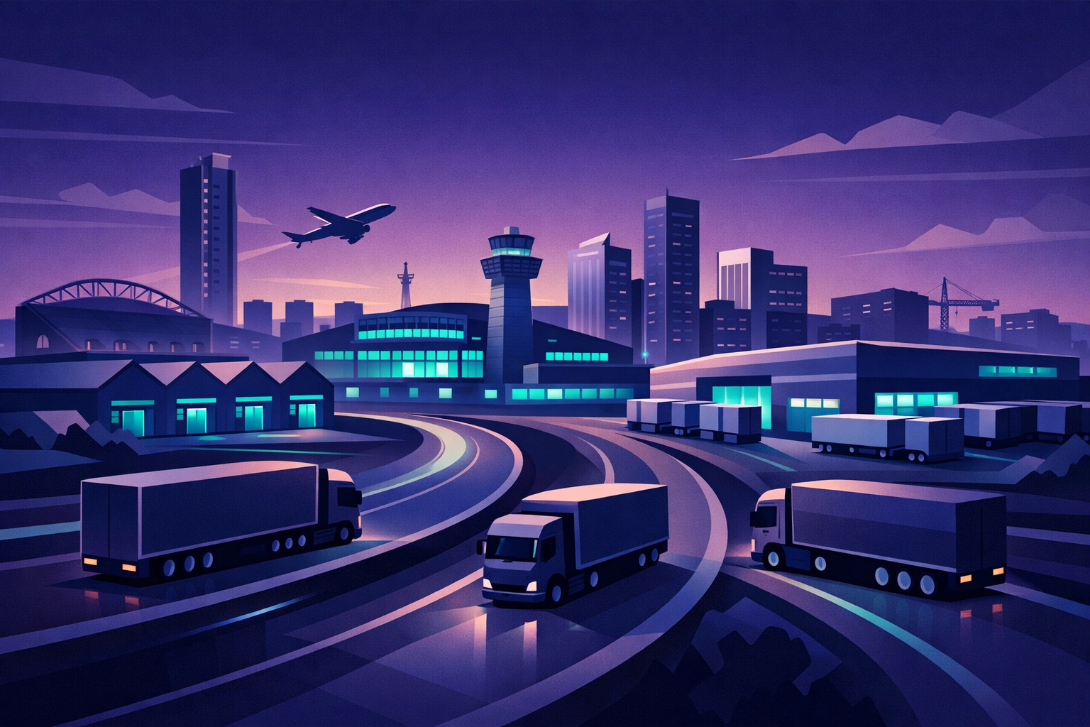 Manchester logistics infrastructure showing Trafford Park warehouses and HGV routes