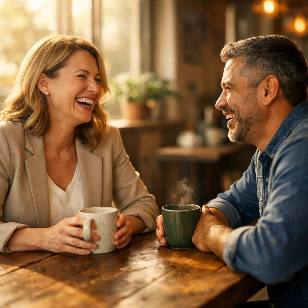 A real estate professional building an authentic relationship with a client through conversation.