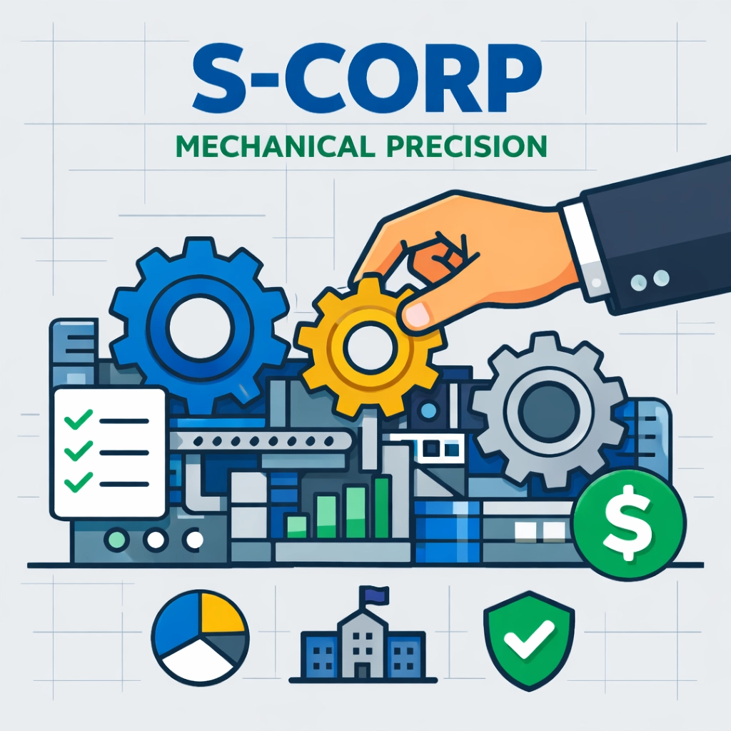 Modern graphic of a professional optimizing a business structure for tax planning and efficiency in Connecticut.