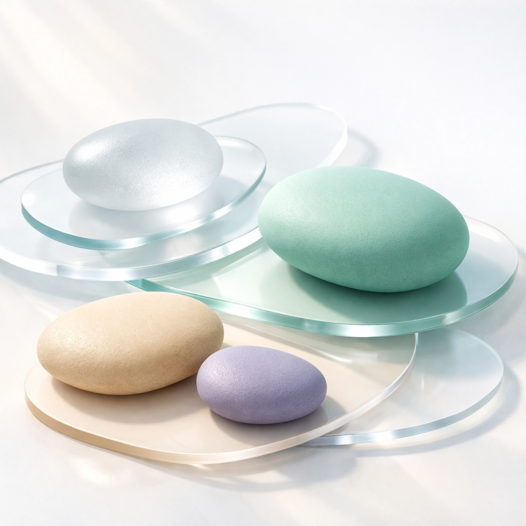 Approachable WordPress website design featuring minimalist organic shapes and fluid glass-morphic layers.