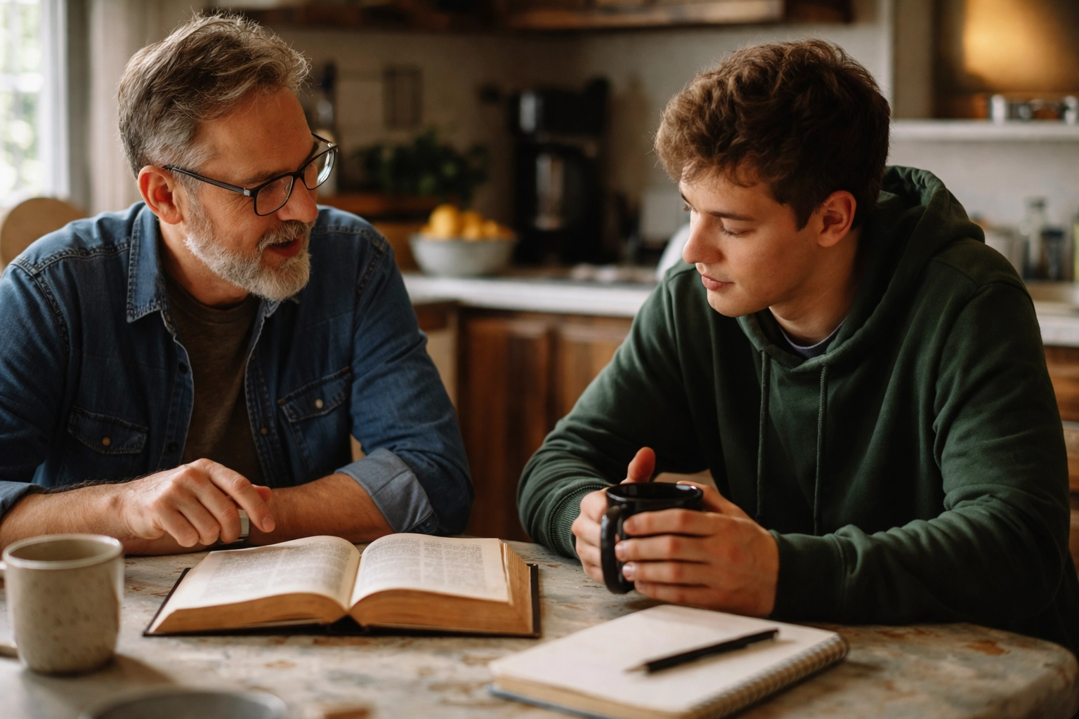 A tree with colorful fruit and a person reading below, representing fruitful spiritual growth in disciple making