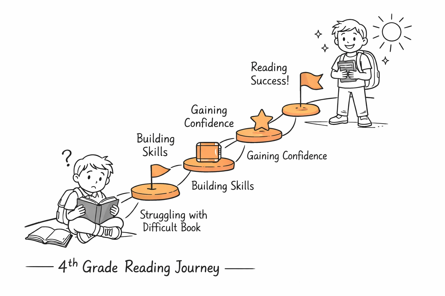 Student's reading progress journey from struggling reader to confident fourth grader