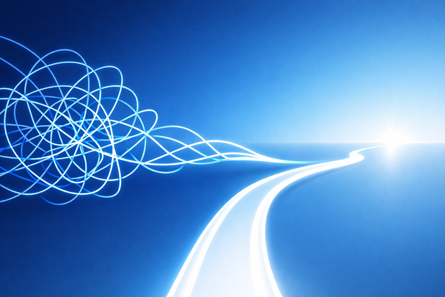 A visual metaphor for transforming complex manual workflows into a streamlined, automated AI-driven path.