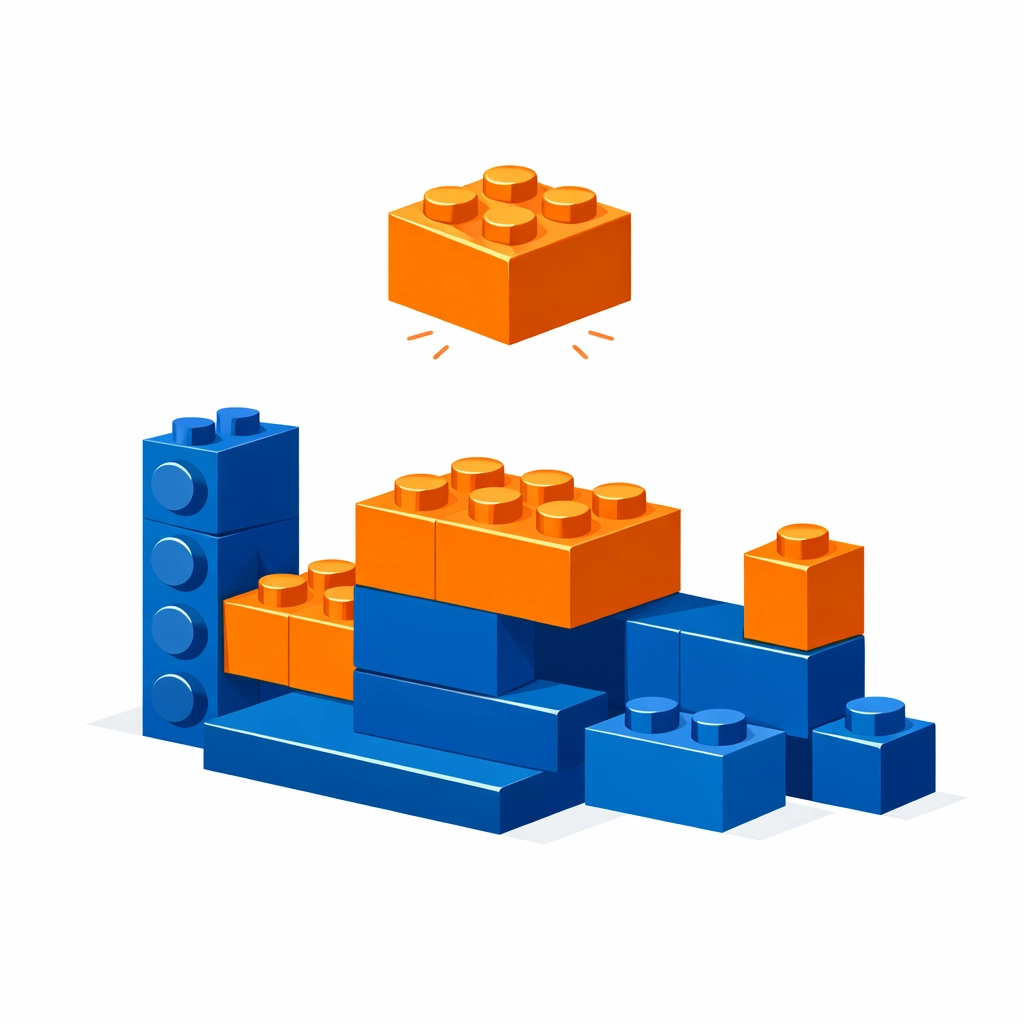 Modular customer education design showing training blocks rearranged for personalized learning paths.