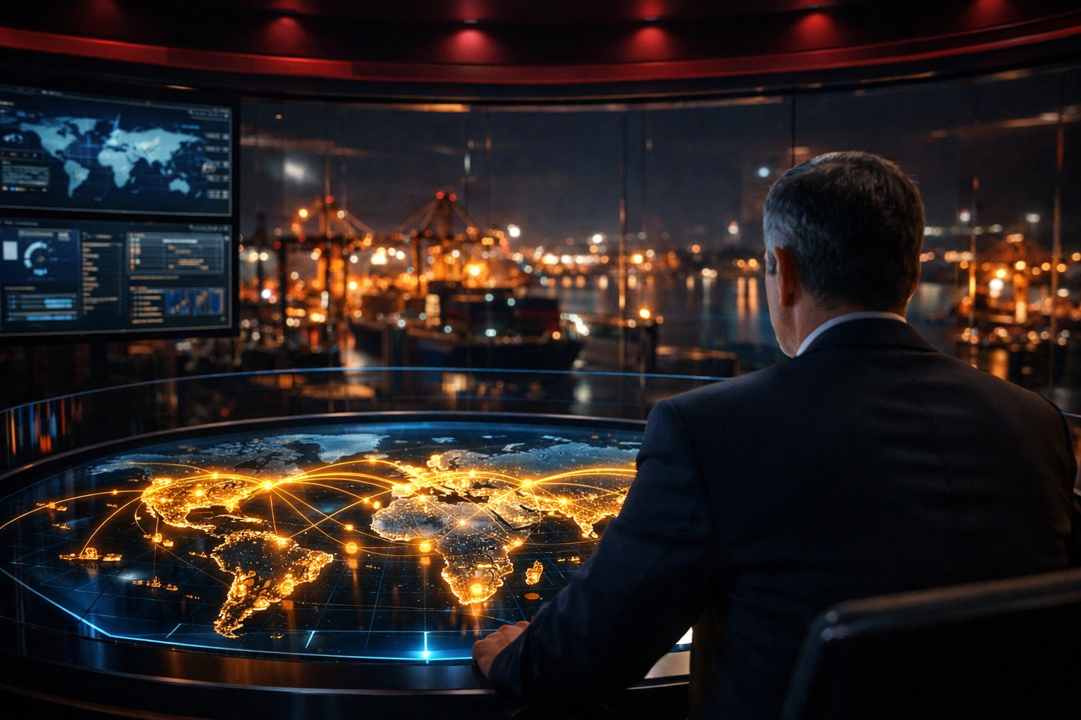 Strategic supply chain management companies using a digital control tower for global 4PL logistics coordination.