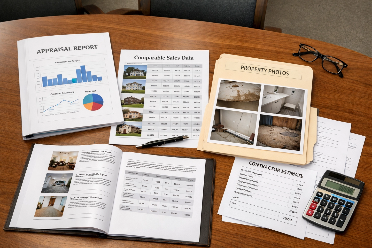 Property tax appeal documentation including appraisal report and comparable sales evidence