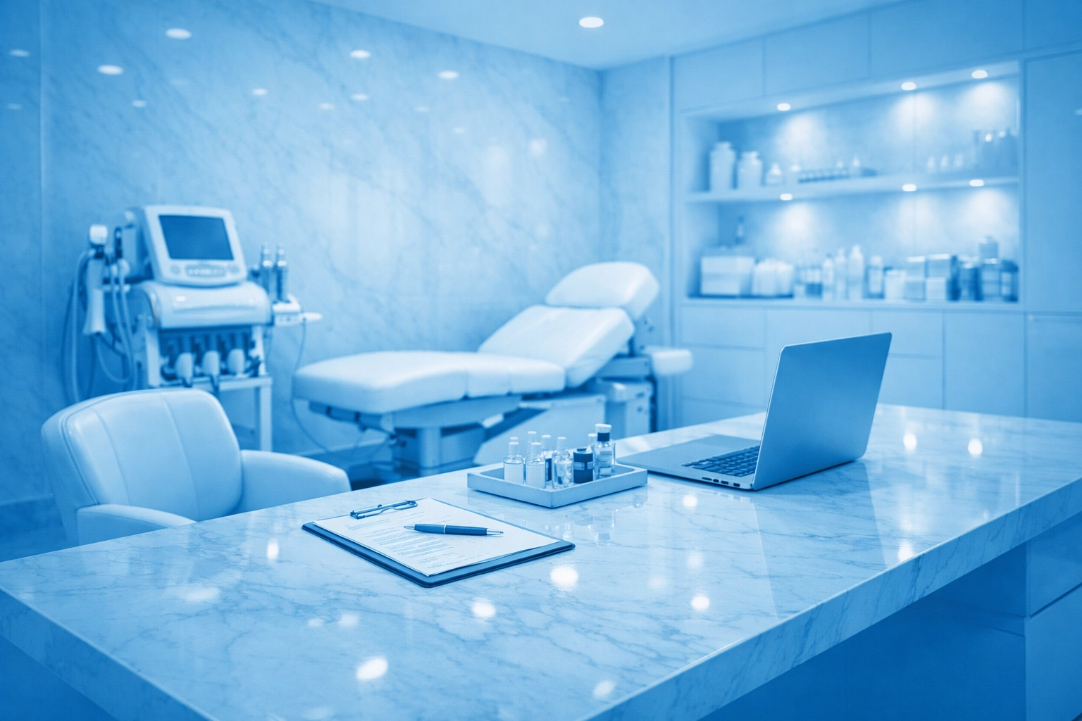 Modern medical clinic interior featuring a professional setting for integrated peptide therapy and patient care.