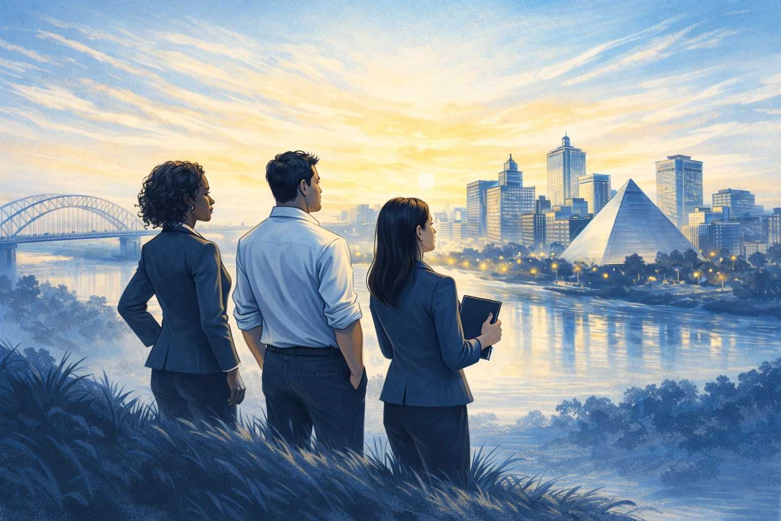 Diverse leaders overlooking Memphis skyline answering God's call to serve the city