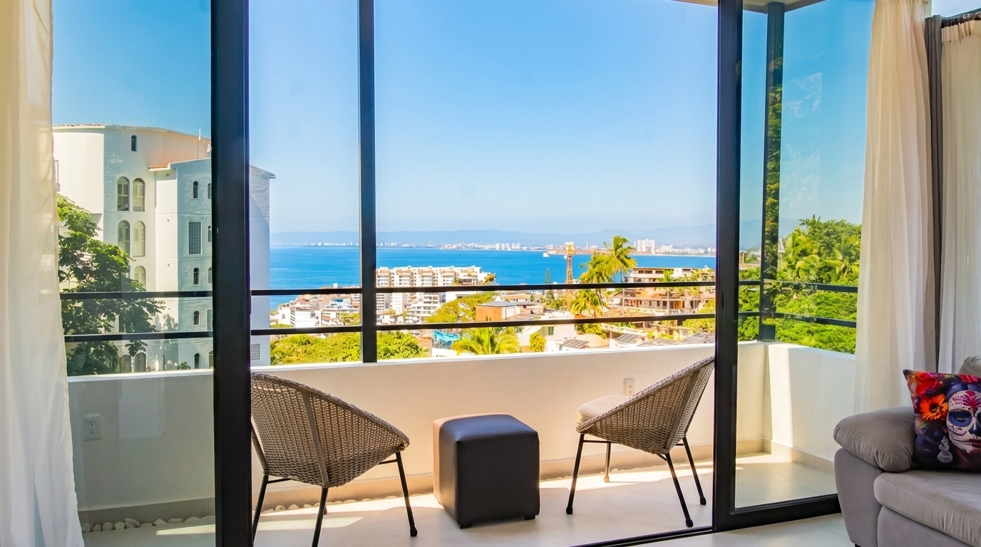 Modern Puerto Vallarta Condo Balcony with Ocean View — Digital Nomad-Friendly