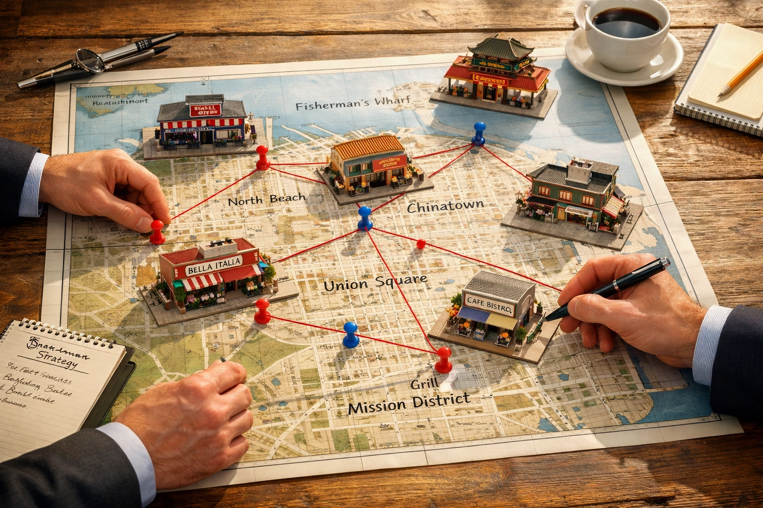 San Francisco dining district map showing strategic restaurant locations across neighborhoods