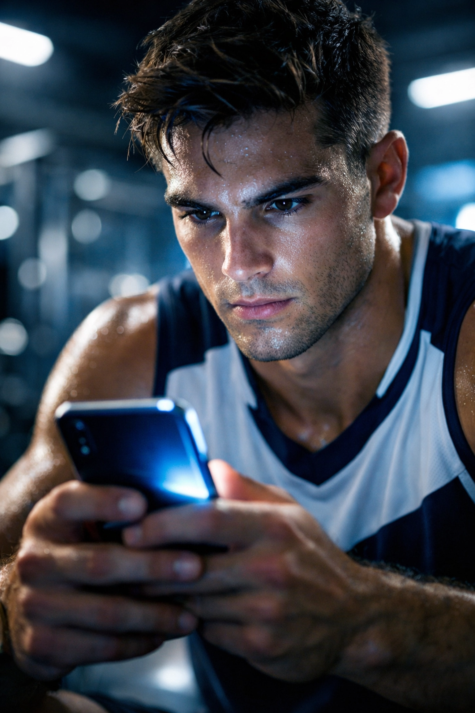 College athlete focused on a smartphone representing the future of NIL digital marketing and brand building.