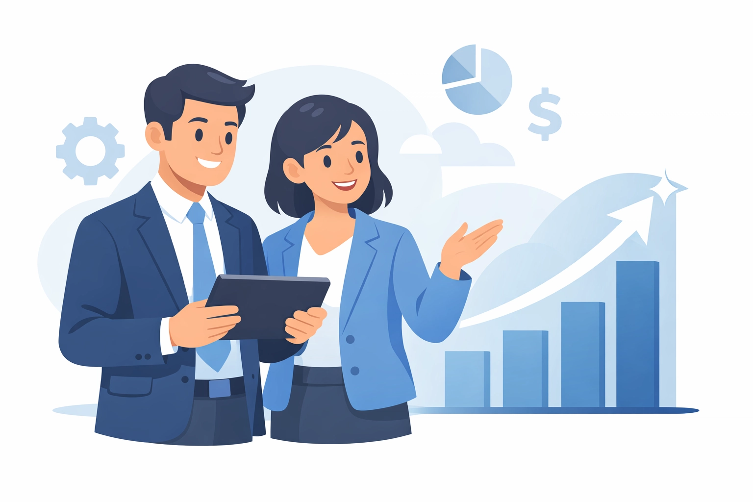 Agency partners viewing an upward growth chart representing success through the political partner program.