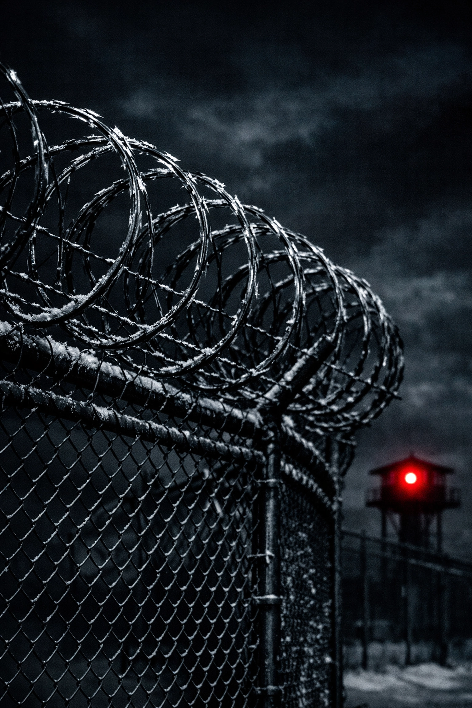 High-security razor wire fence at the Regina Correctional Centre during a facility lockdown.