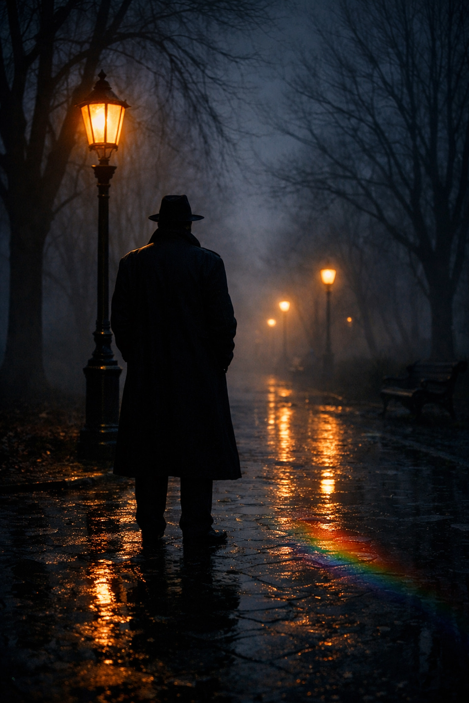 Man alone in foggy Soviet park representing KGB surveillance of gay life in USSR