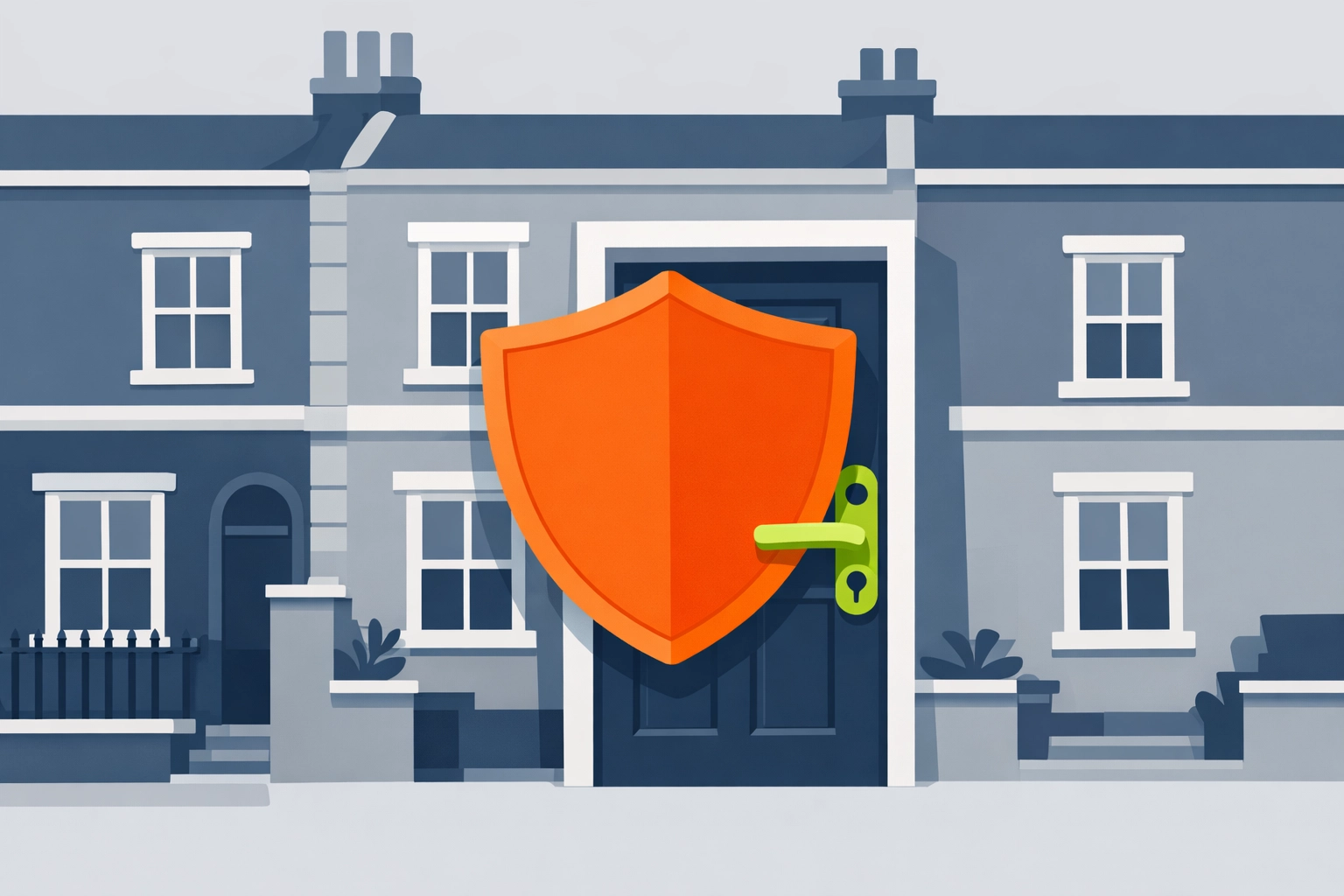 Security shield on a Bristol terrace house door representing trusted locksmiths Bristol services.