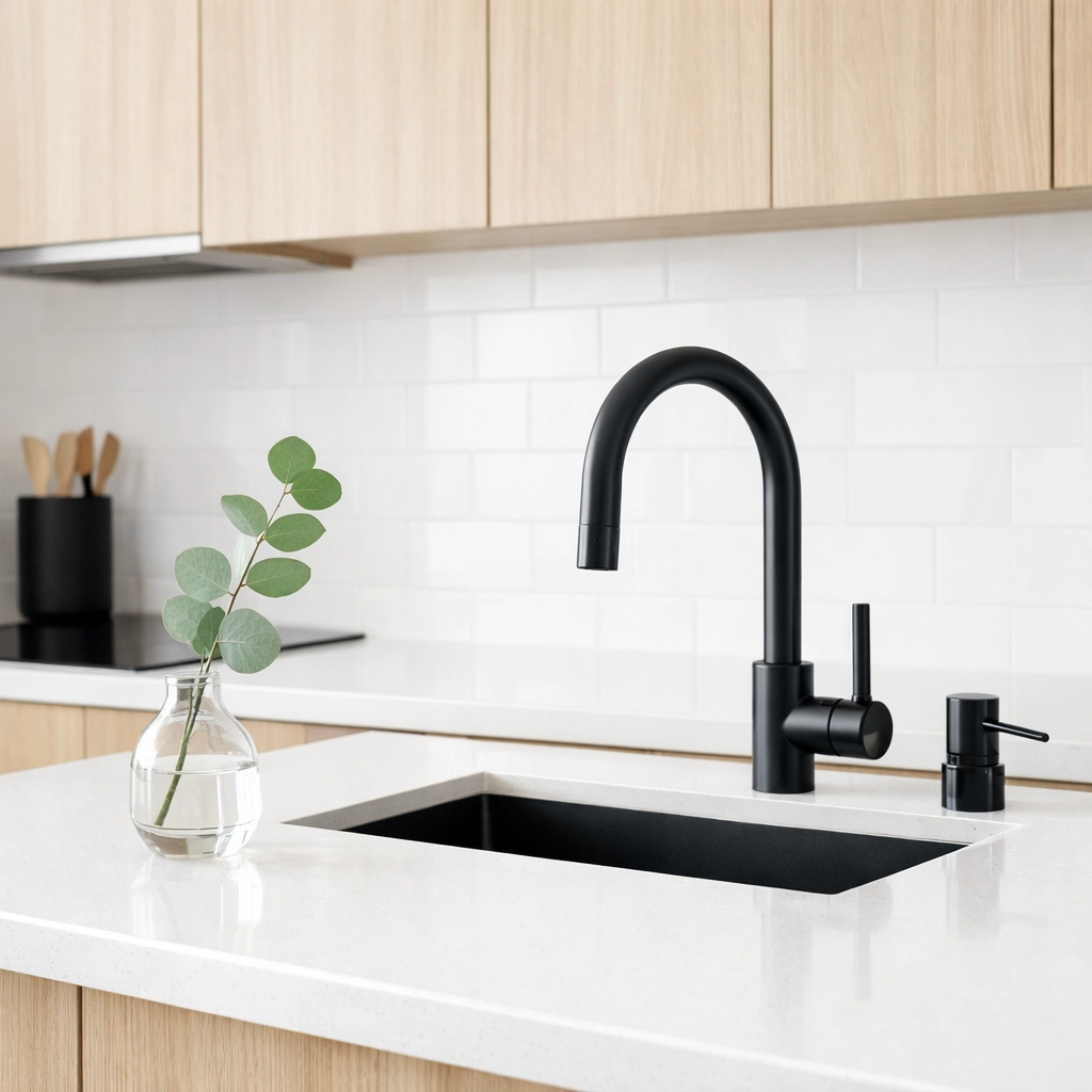 Modernized kitchen in a Lakewood investment property featuring quartz counters and minimalist design.