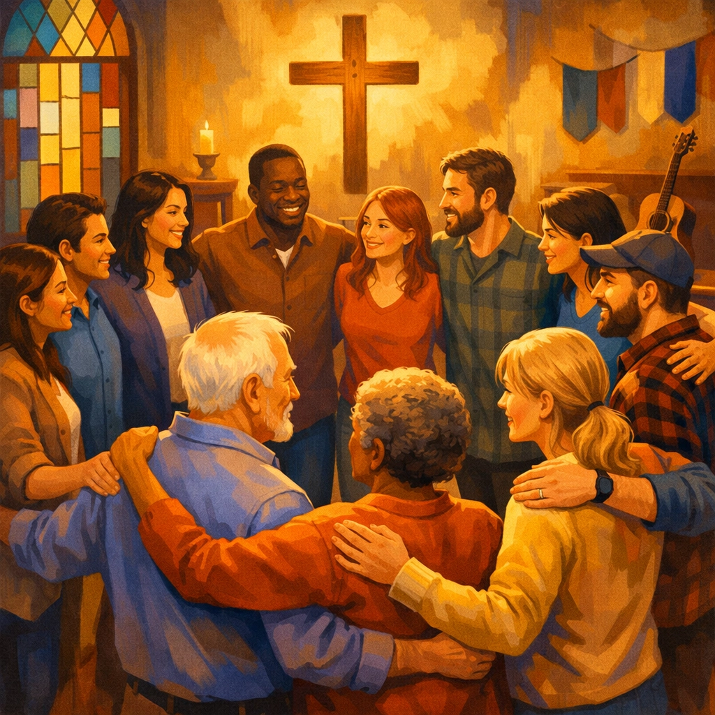 Christian community gathered in fellowship representing faith and unity